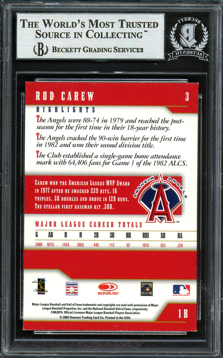 Rod Carew Autographed 2002 Donruss Team Heroes Card #3 California Angels Beckett BAS #12754113