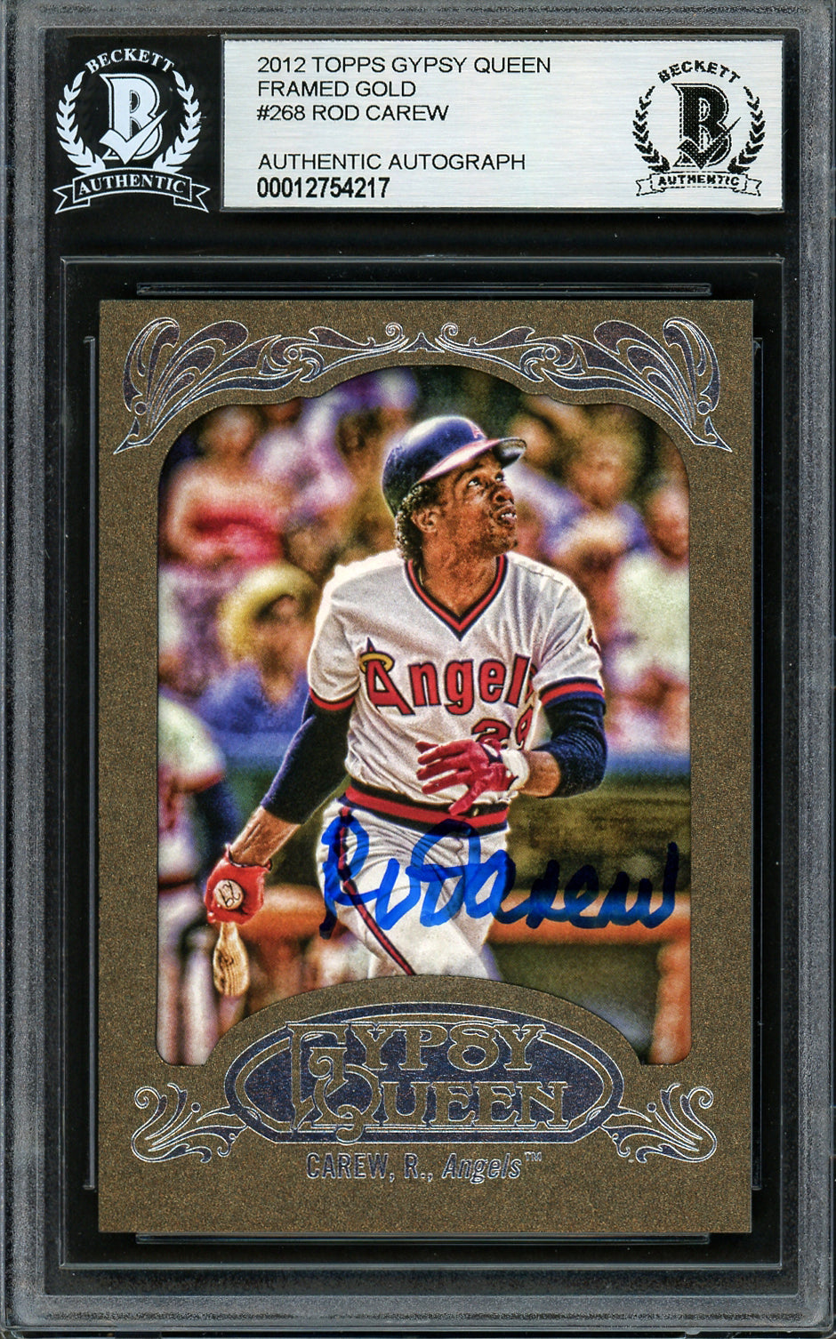 Rod Carew Autographed 2012 Topps Gypsy Queen Gold Frame Card #268 California Angels Beckett BAS #12754217