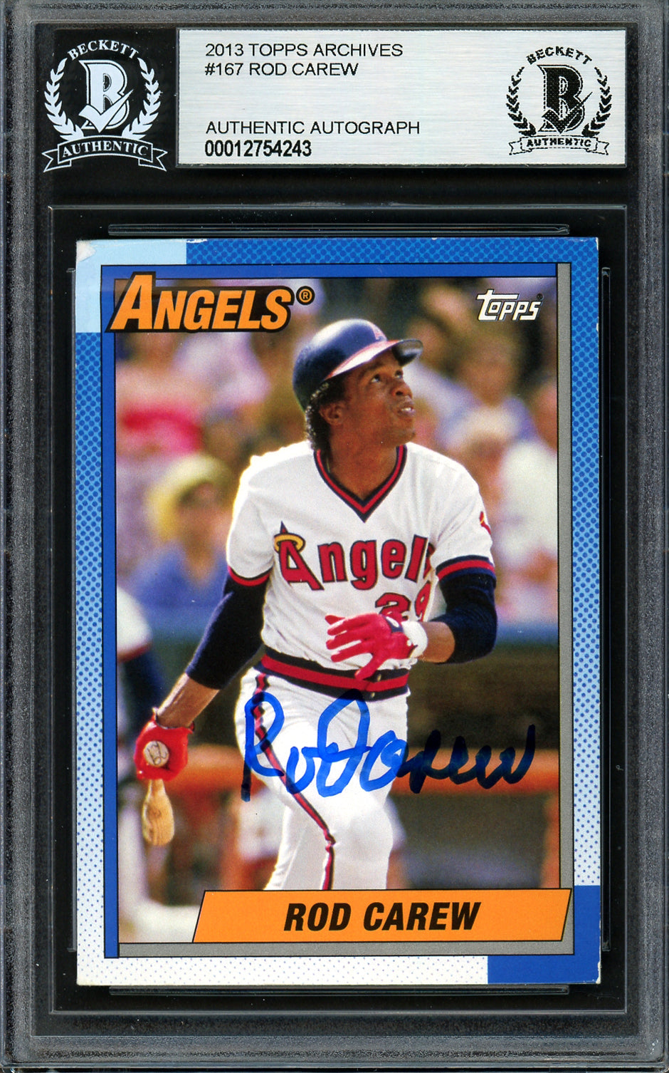 Rod Carew Autographed 2013 Topps Archives Card #167 California Angels Beckett BAS #12754243