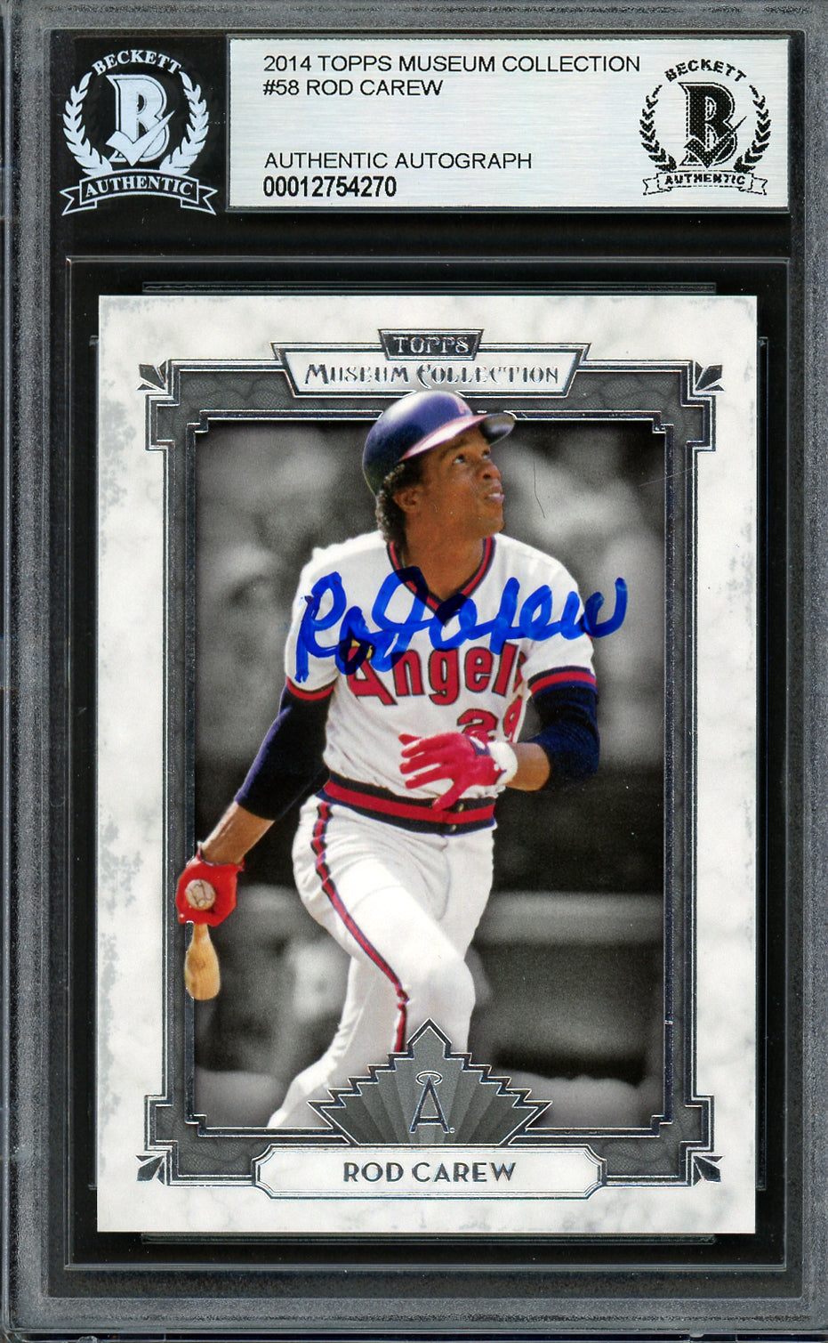 Rod Carew Autographed 2014 Topps Museum Collection Card #58 California Angels Beckett BAS #12754270