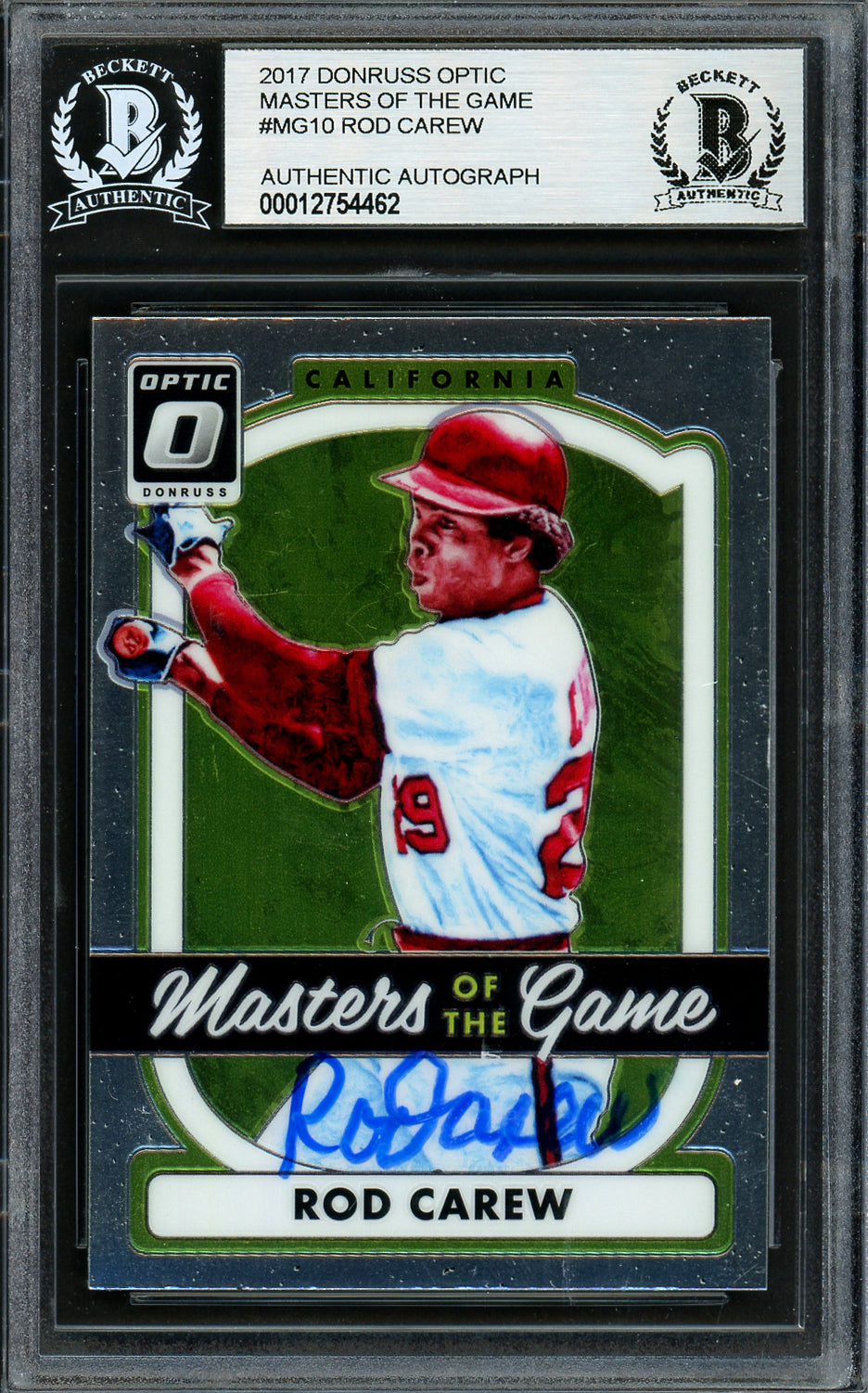 Rod Carew Autographed 2017 Donruss Optic Masters of the Game Card #MG10 California Angels Beckett BAS #12754462