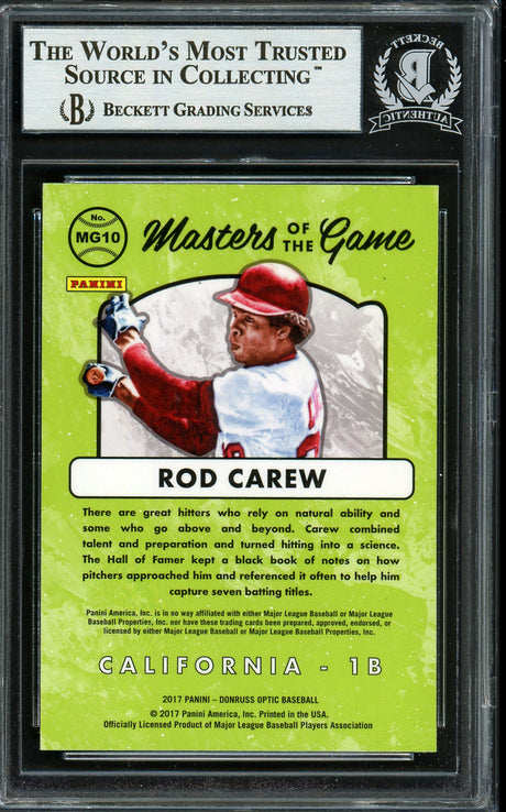 Rod Carew Autographed 2017 Donruss Optic Masters of the Game Card #MG10 California Angels Beckett BAS #12754462