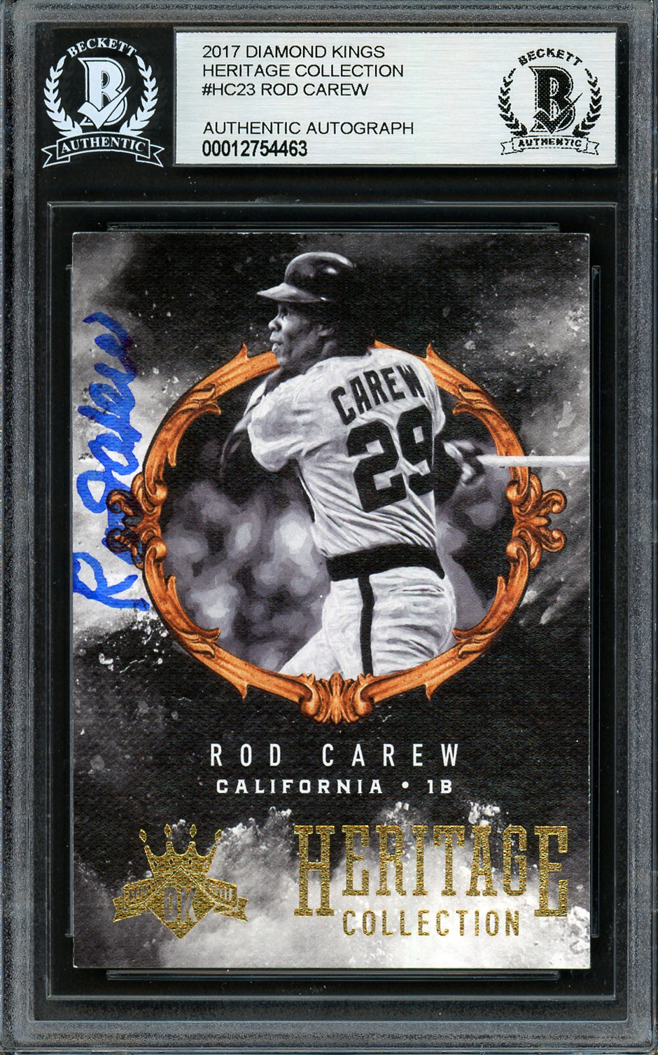 Rod Carew Autographed 2017 Panini Diamond Kings Heritage Collection Card #HC-23 California Angels Beckett BAS #12754463