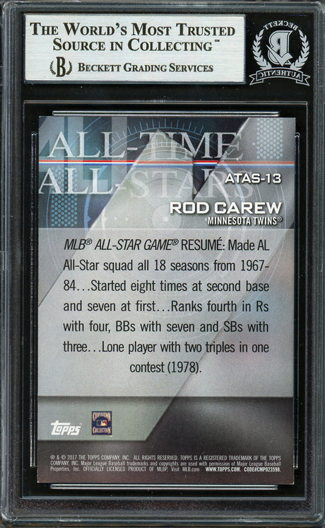 Rod Carew Autographed 2017 Topps All Time All Star Card #ATAS-13 Minnesota Twins Beckett BAS #12754477