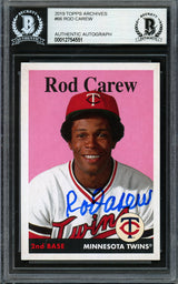Rod Carew Autographed 2019 Topps Archives Card #66 Minnesota Twins Beckett BAS Stock #193418