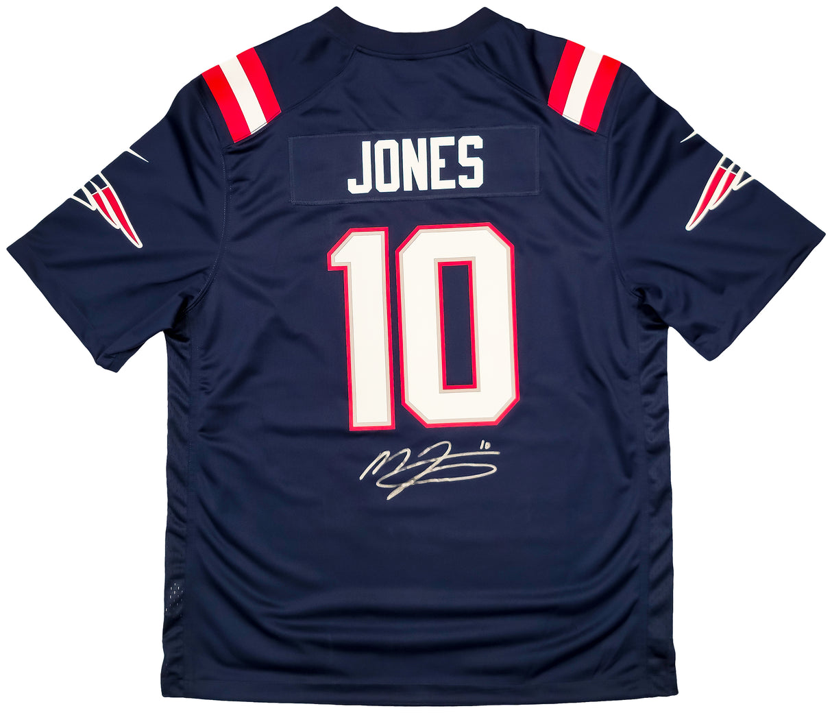 New England Patriots Mac Jones Autographed Blue Nike Gameday Jersey Size XL Beckett BAS QR Stock #202968