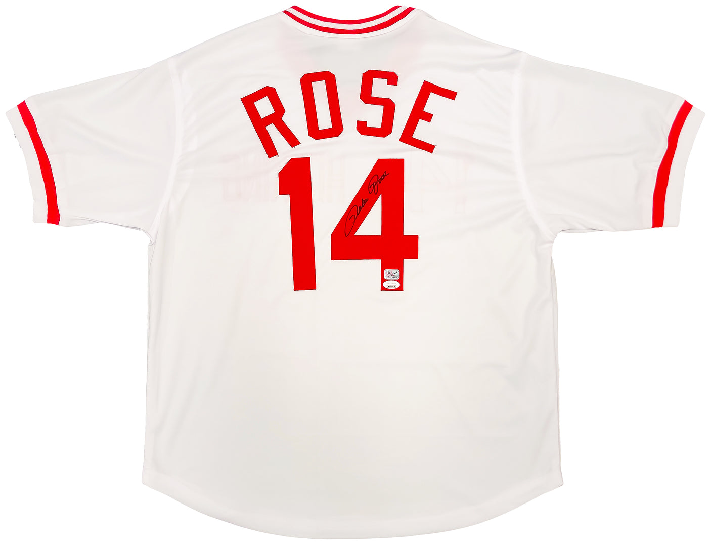 Cincinnati Reds Pete Rose Autographed White Jersey JSA Stock #202353