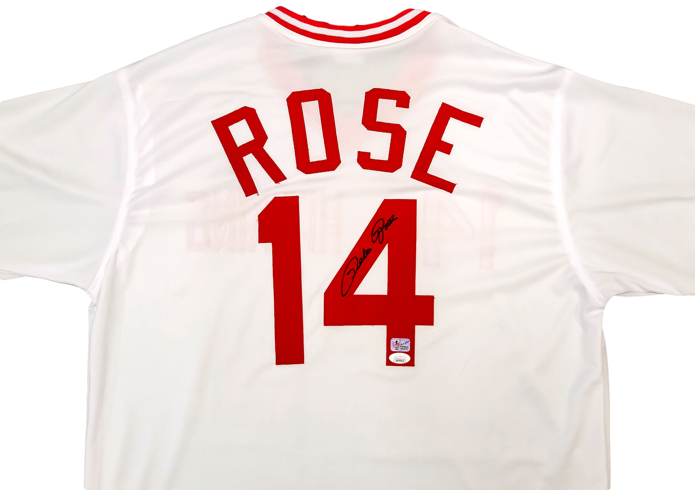 Cincinnati Reds Pete Rose Autographed White Jersey JSA Stock #202353