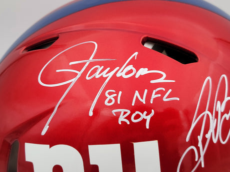 Lawrence Taylor & Saquon Barkley Autographed New York Giants Flash Red Full Size Authentic Speed Helmet "NFL ROY" Beckett BAS QR Stock #202988