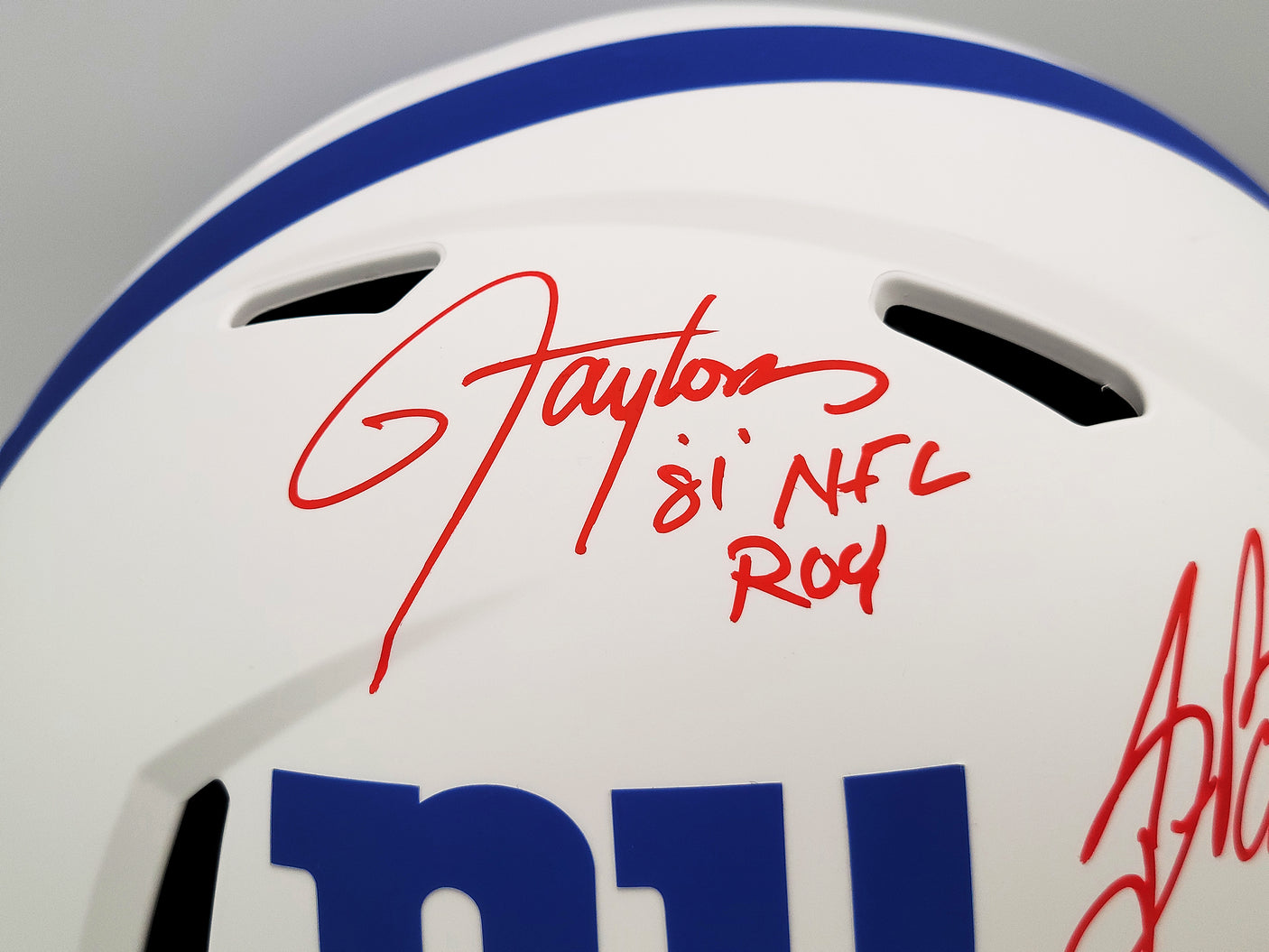 Lawrence Taylor & Saquon Barkley Autographed New York Giants Lunar Eclipse White Full Size Authentic Speed Helmet "NFL ROY" Beckett BAS QR Stock #202990