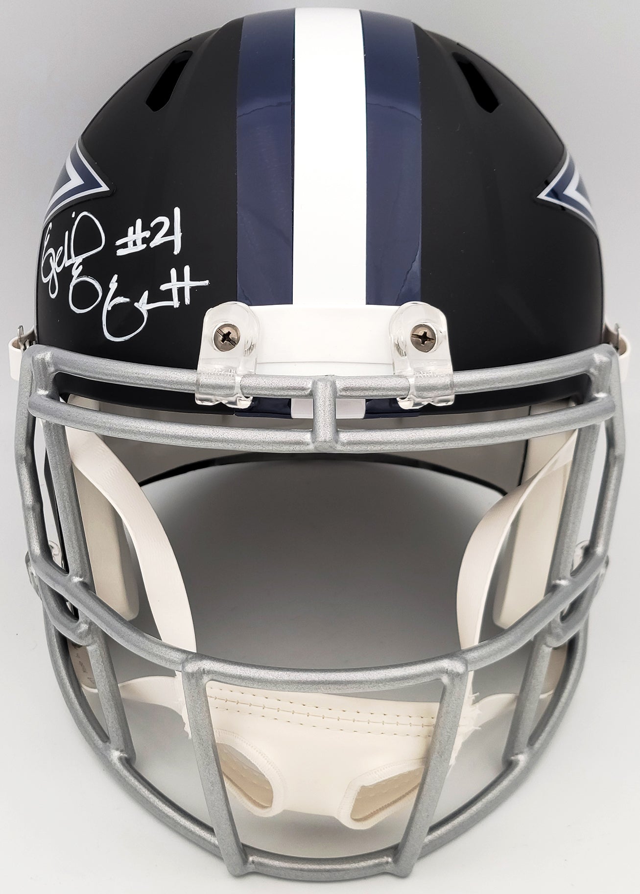 Ezekiel Elliott Autographed Dallas Cowboys Flat Matte Black Full Size Replica Speed Helmet Beckett BAS QR Stock #203005