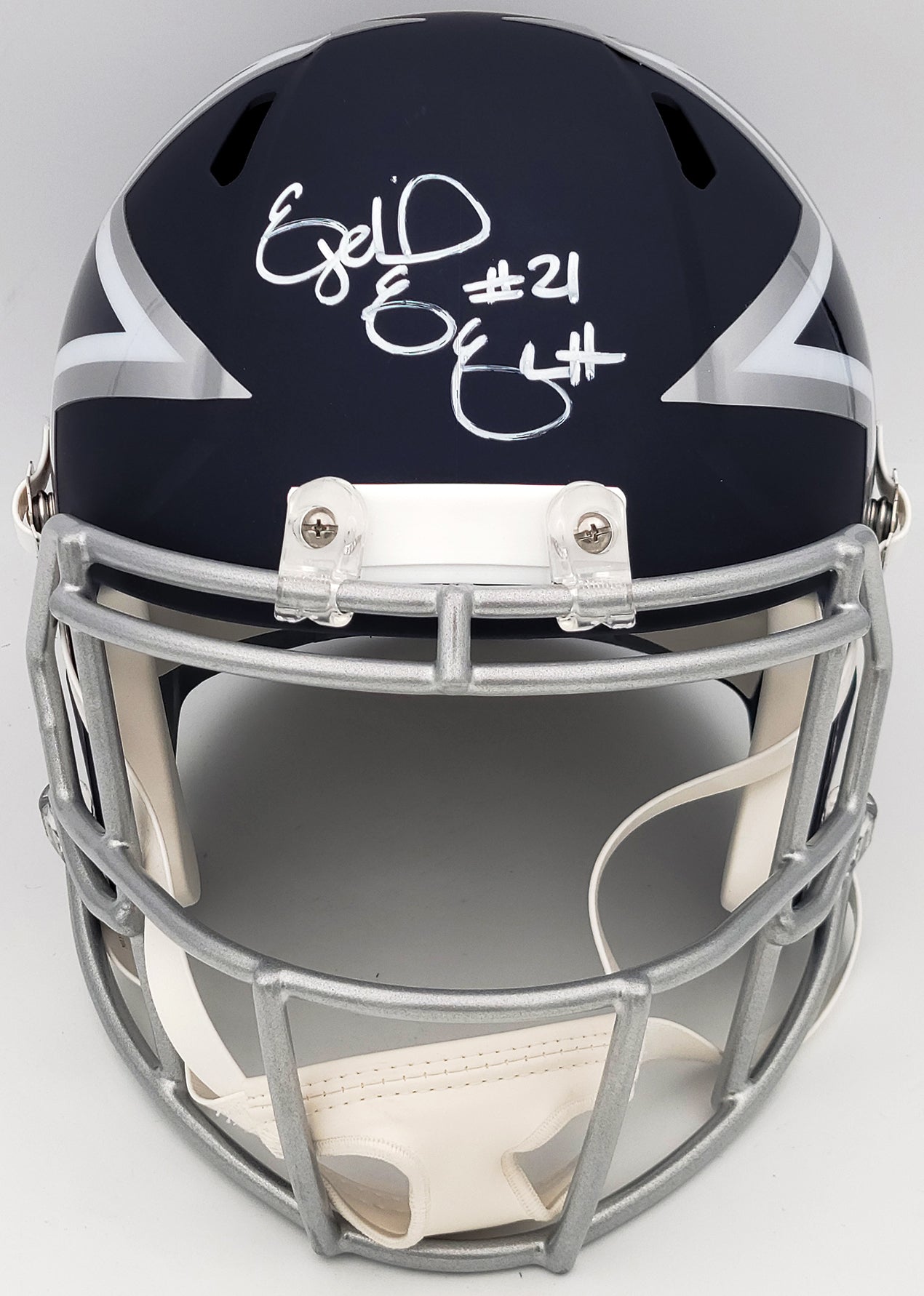 Ezekiel Elliott Autographed Dallas Cowboys AMP Blue Full Size Replica Speed Helmet Beckett BAS QR Stock #203006