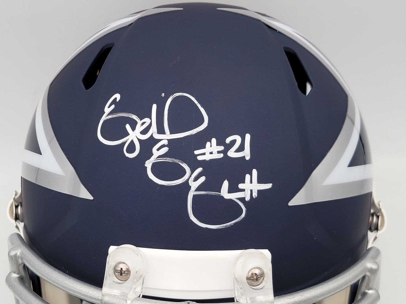 Ezekiel Elliott Autographed Dallas Cowboys AMP Blue Full Size Replica Speed Helmet Beckett BAS QR Stock #203006