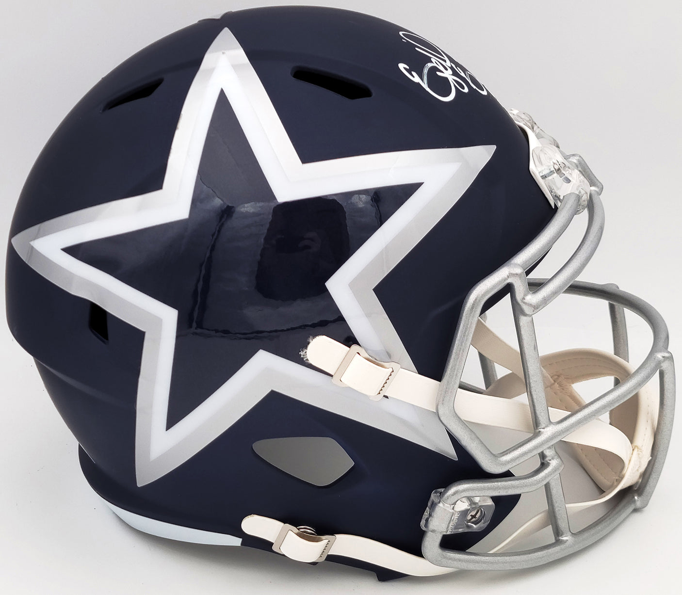 Ezekiel Elliott Autographed Dallas Cowboys AMP Blue Full Size Replica Speed Helmet Beckett BAS QR Stock #203006
