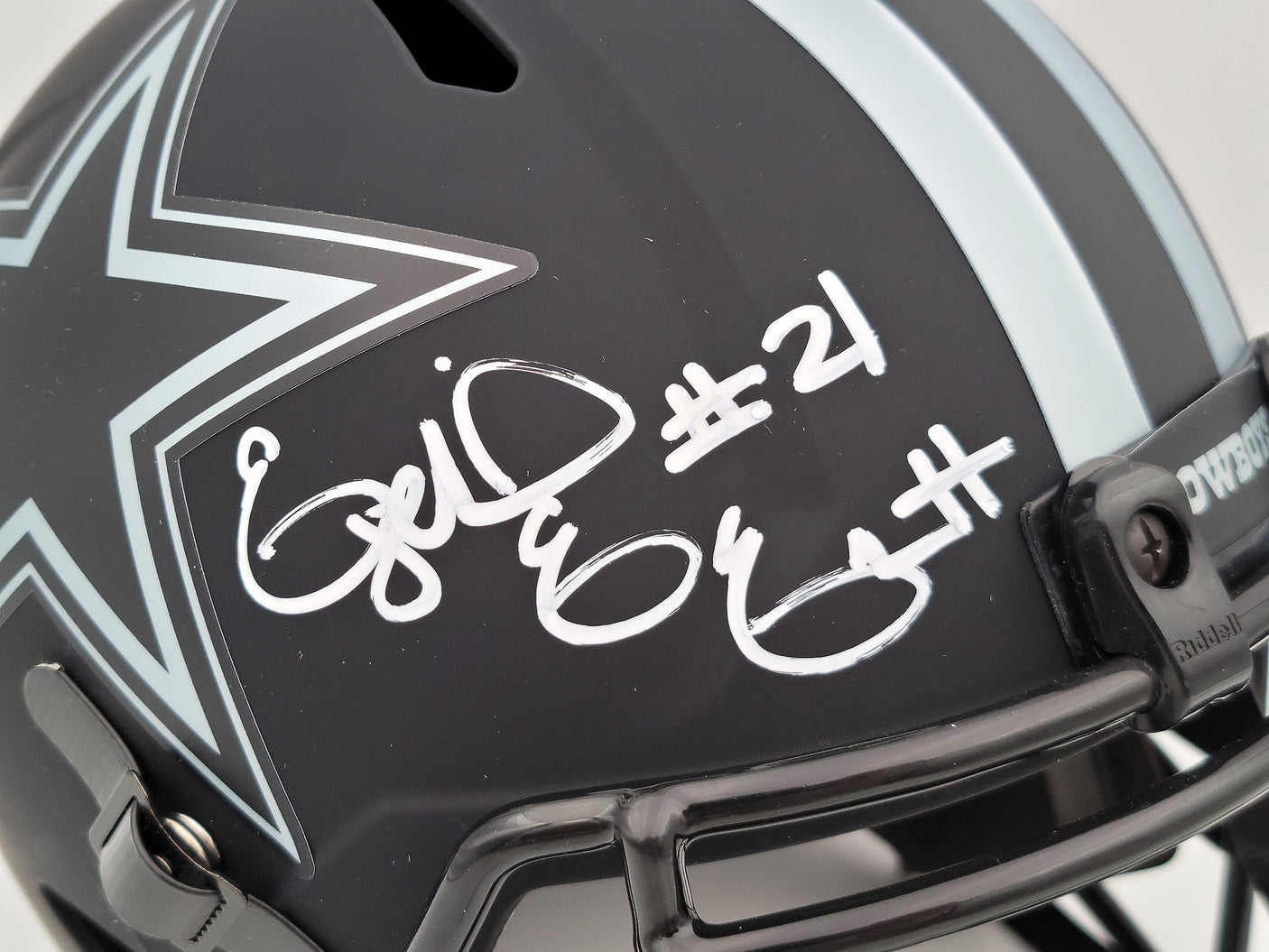 Ezekiel Elliott Autographed Dallas Cowboys Eclipse Black Full Size Replica Speed Helmet Beckett BAS QR Stock #203007