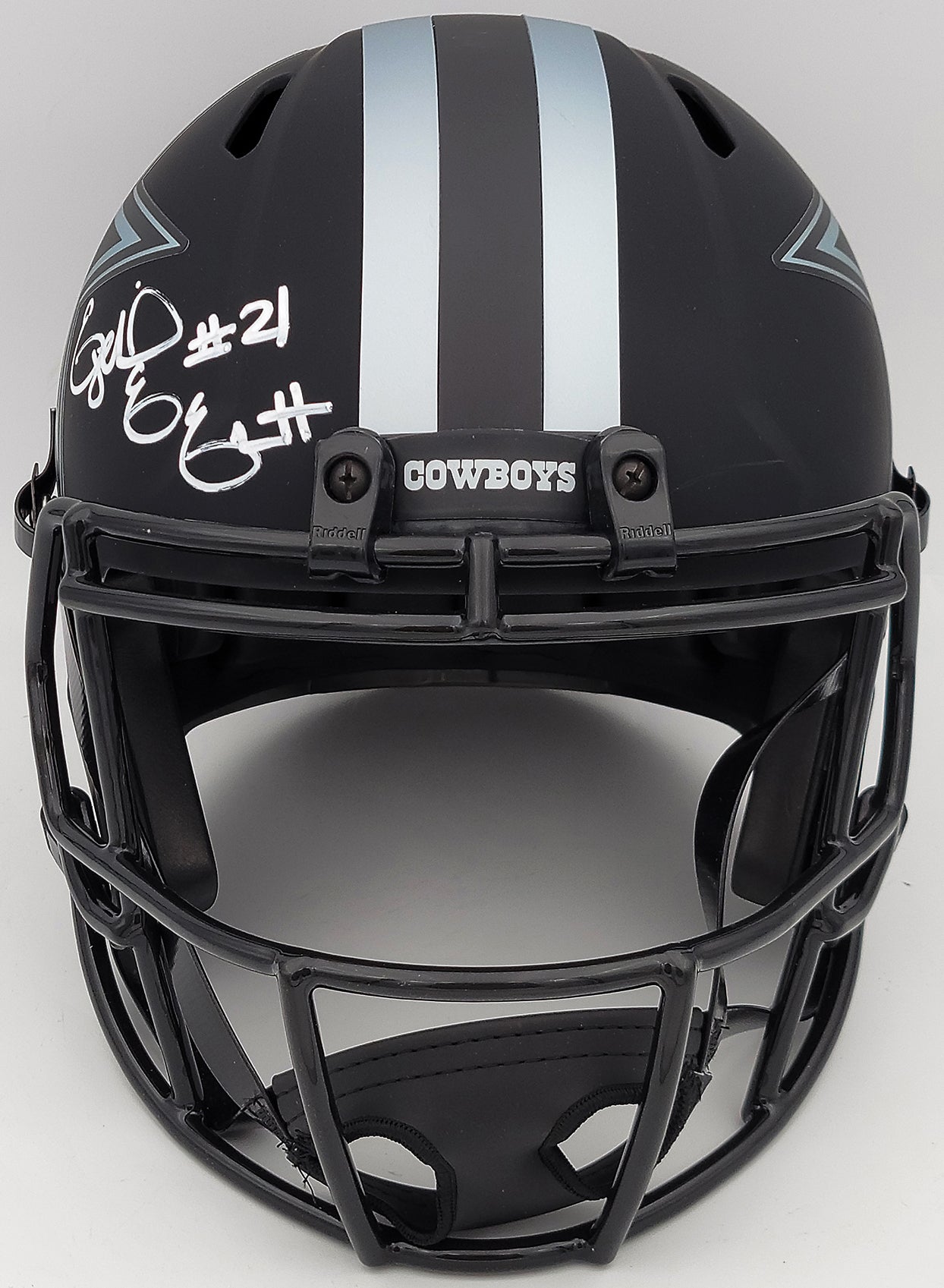Ezekiel Elliott Autographed Dallas Cowboys Eclipse Black Full Size Replica Speed Helmet Beckett BAS QR Stock #203007