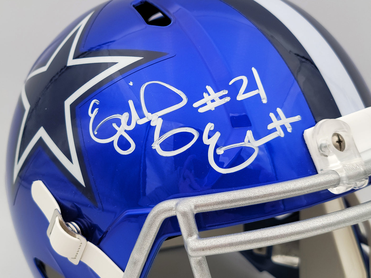 Ezekiel Elliott Autographed Dallas Cowboys Flash Blue Full Size Replica Speed Helmet Beckett BAS QR Stock #203008