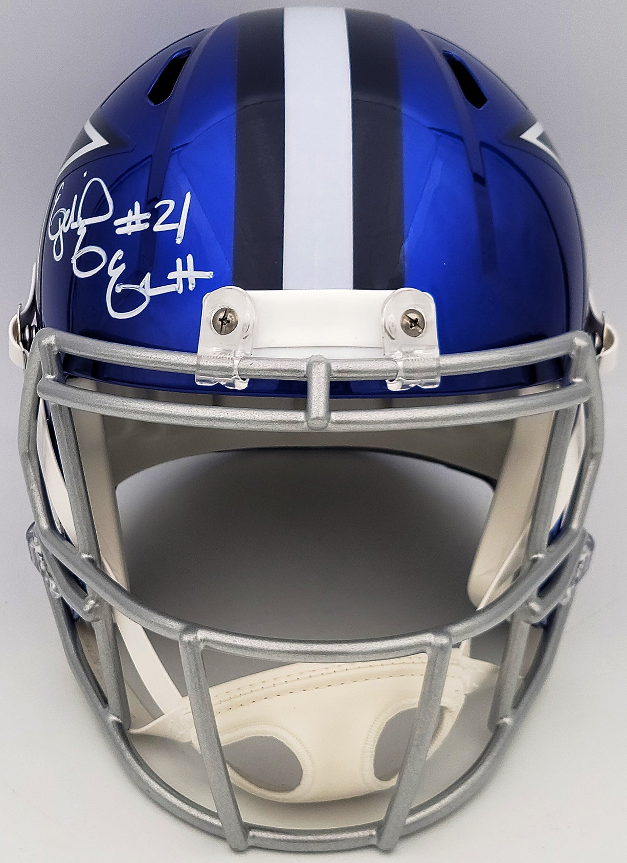 Ezekiel Elliott Autographed Dallas Cowboys Flash Blue Full Size Replica Speed Helmet Beckett BAS QR Stock #203008