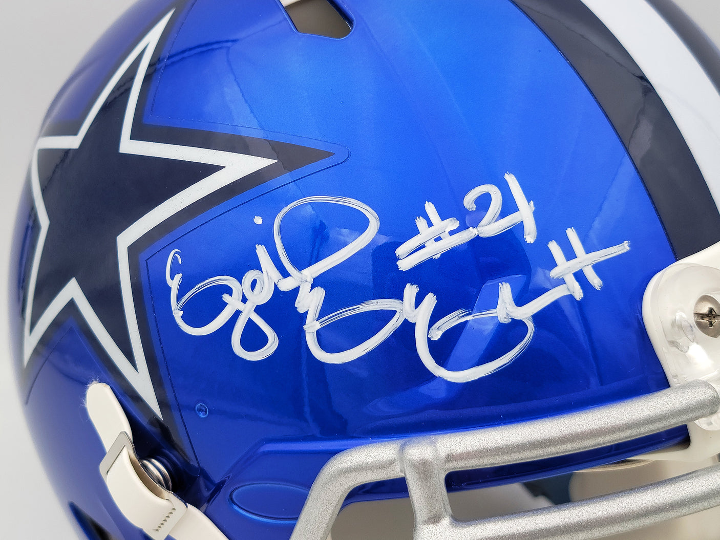 Ezekiel Elliott Autographed Dallas Cowboys Flash Blue Full Size Authentic Speed Helmet Beckett BAS QR Stock #203009