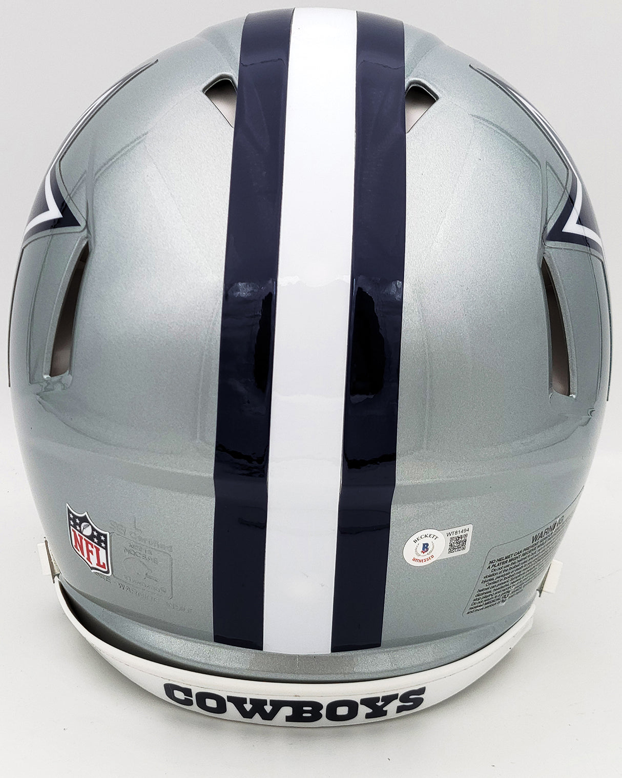 Ezekiel Elliott Autographed Dallas Cowboys Silver Full Size Authentic Speed Helmet Beckett BAS QR Stock #203010