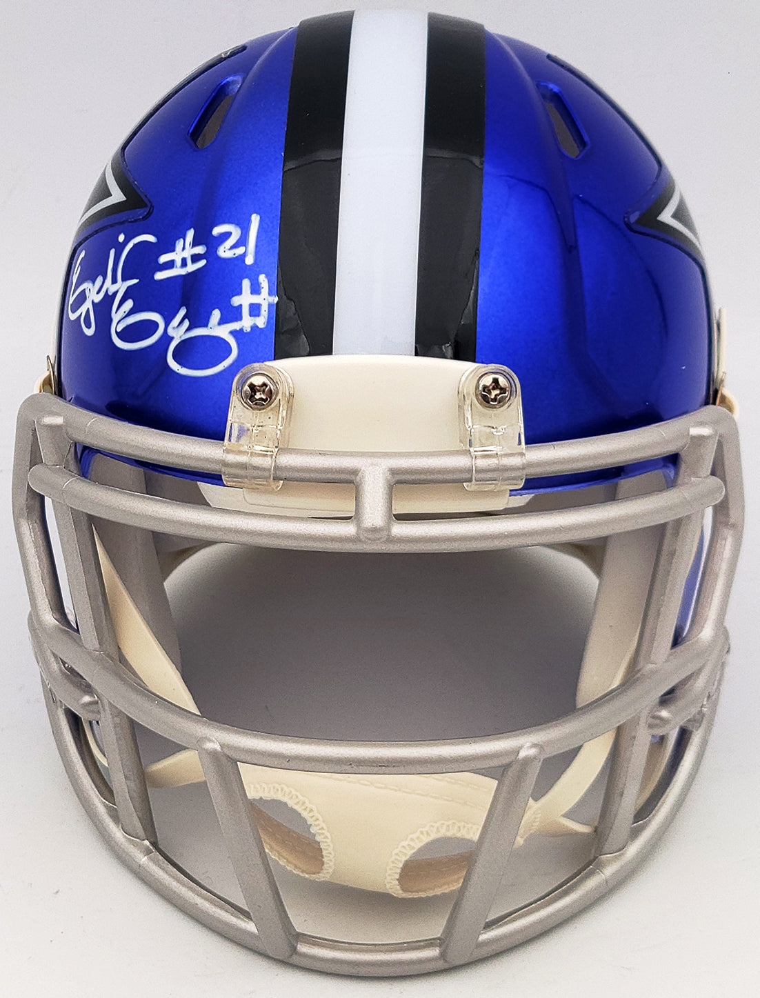 Ezekiel Elliott Autographed Dallas Cowboys Flash Blue Speed Mini Helmet Beckett BAS QR Stock #203011