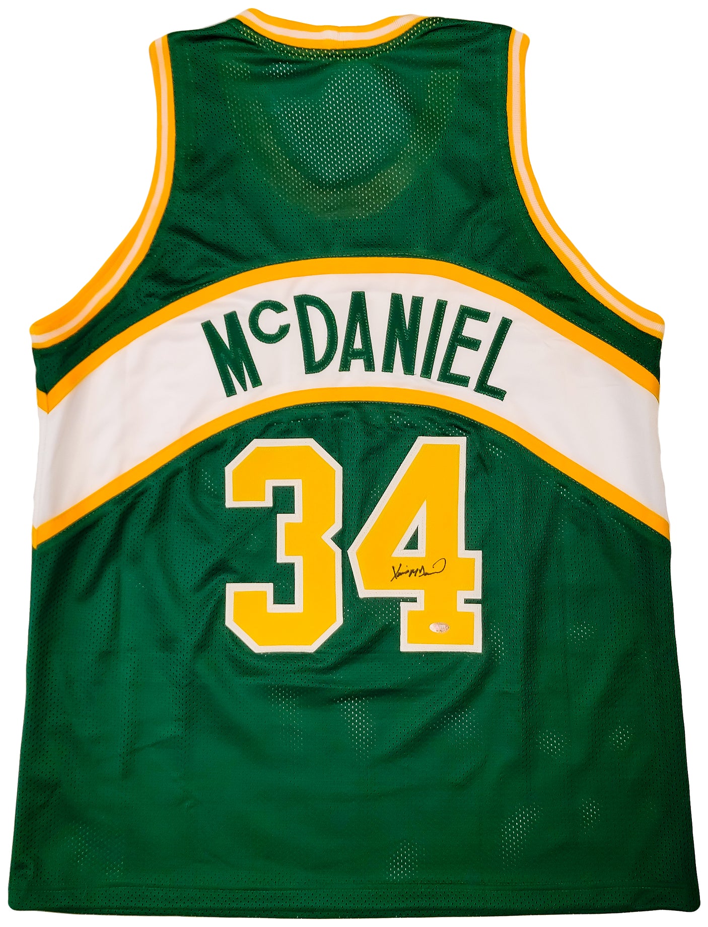 Seattle Supersonics Xavier McDaniel Autographed Green Jersey MCS Holo Stock #202418