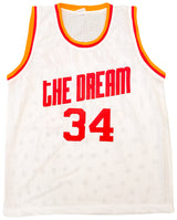 Houston Rockets Hakeem Olajuwon Autographed White Jersey The Dream JSA Stock #202339