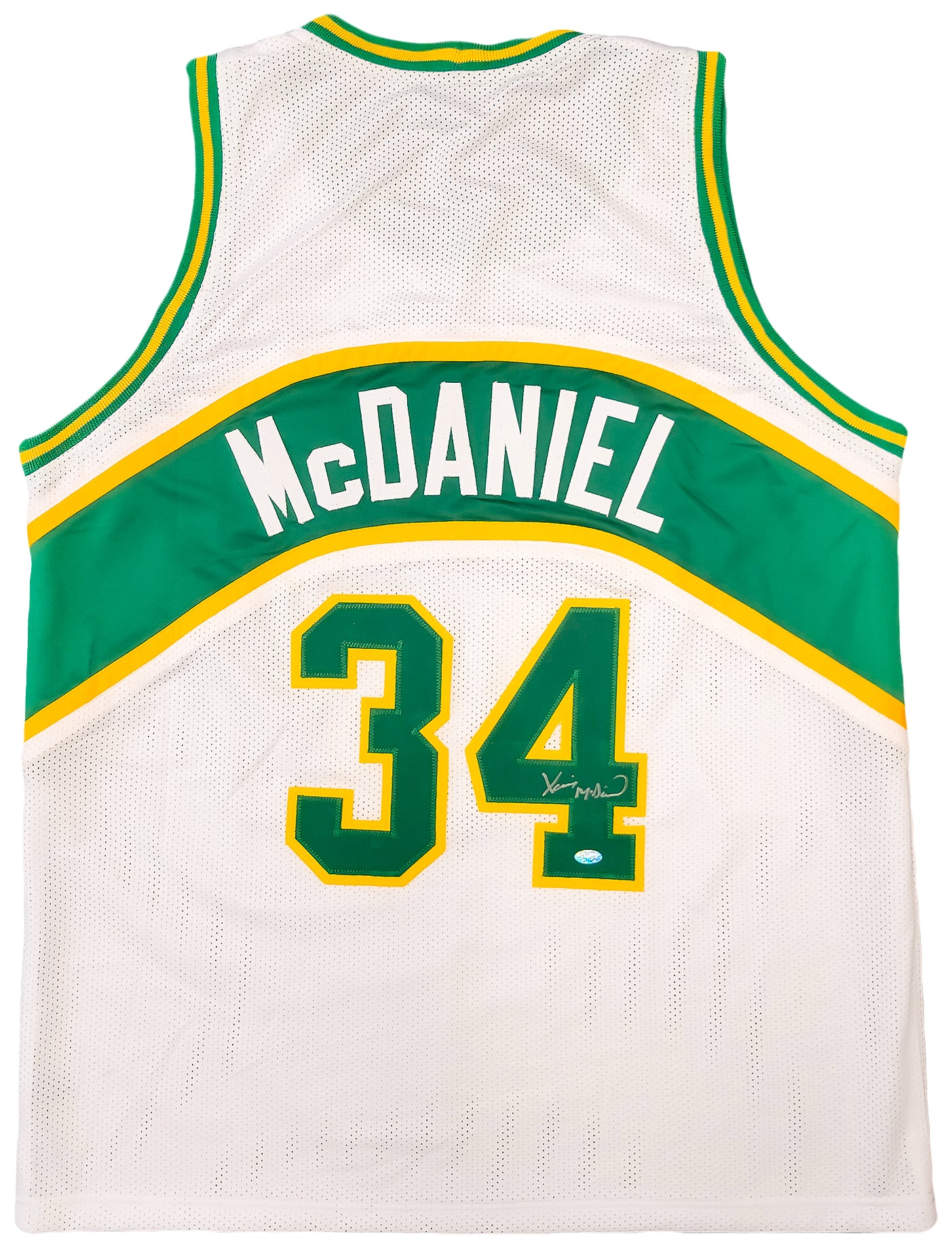 Seattle Supersonics Xavier McDaniel Autographed White Jersey MCS Holo Stock #202420