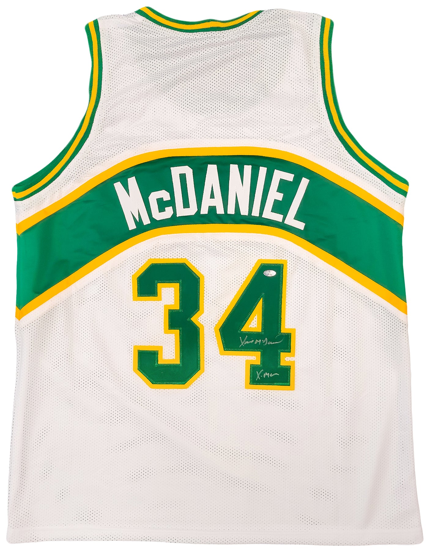 Seattle Supersonics Xavier McDaniel Autographed White Jersey "X-Man" MCS Holo Stock #202419