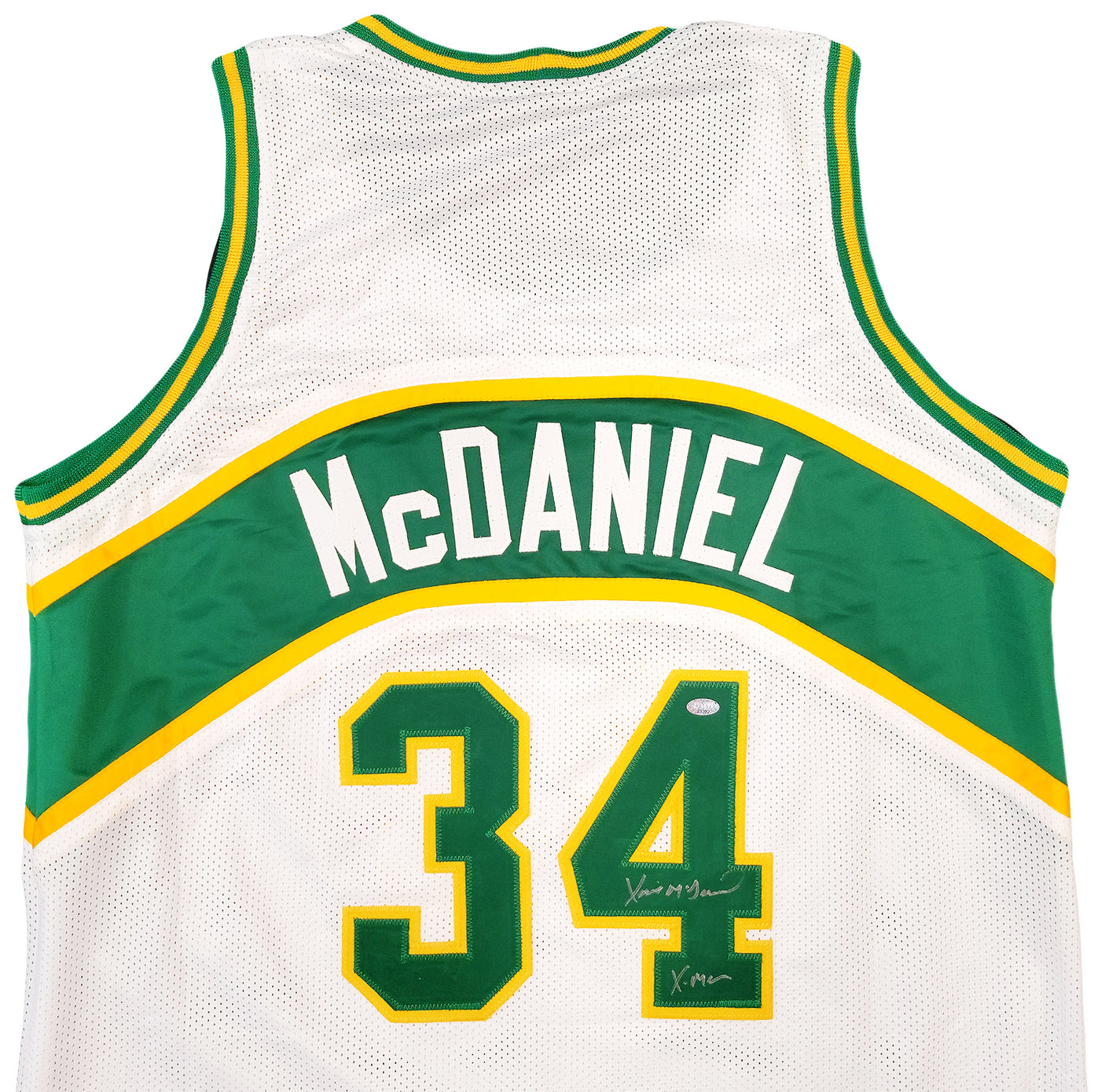 Seattle Supersonics Xavier McDaniel Autographed White Jersey "X-Man" MCS Holo Stock #202419