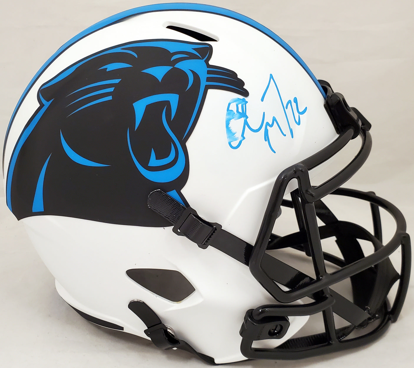 Christian McCaffrey Autographed Carolina Panthers Lunar Eclipse Full Size Speed Replica Helmet (Smudged) Beckett BAS #WH71124