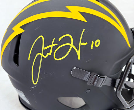 Justin Herbert Autographed Los Angeles Chargers Eclipse Black Full Size Speed Authentic Helmet (Scratched) Beckett BAS #WK11851