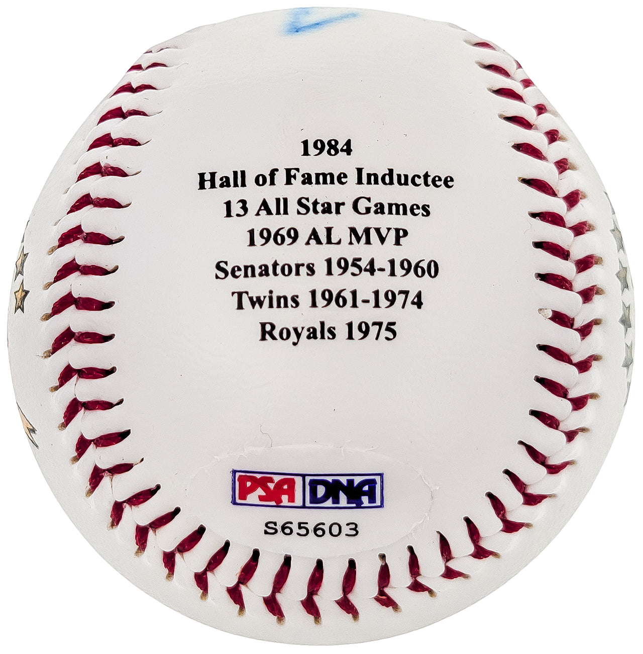 Harmon Killebrew Autographed Official Statball Logo Baseball Minnesota Twins PSA/DNA #S65603