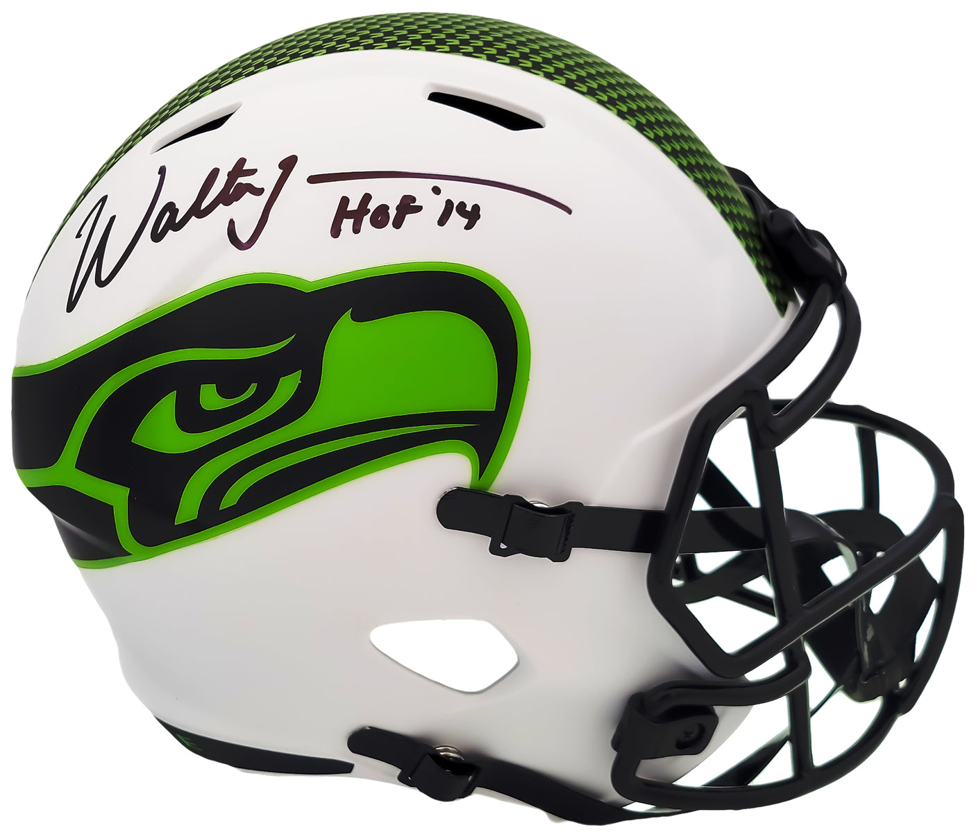 Walter Jones Autographed Seattle Seahawks Lunar Eclipse White Full Size Replica Speed Helmet "HOF 14" MCS Holo Stock #203080