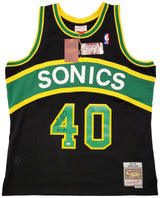 Seattle Supersonics Shawn Kemp Autographed Black Authentic Mitchell & Ness Hardwood Classics Swingman Jersey Size XL Signed On Front "Reign Man" MCS Holo Stock #203434