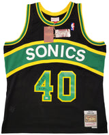 Seattle Supersonics Shawn Kemp Autographed Black Authentic Mitchell & Ness Hardwood Classics Swingman Jersey Size XL Signed On Front "Reign Man" MCS Holo Stock #203434