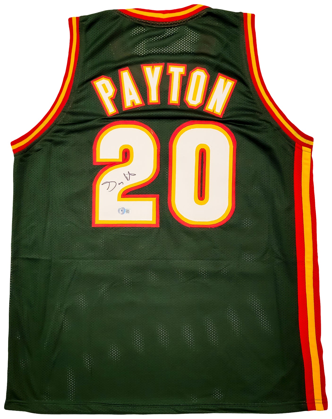 Seattle Supersonics Gary Payton Autographed Dark Green & Red Jersey Beckett BAS QR Stock #203422