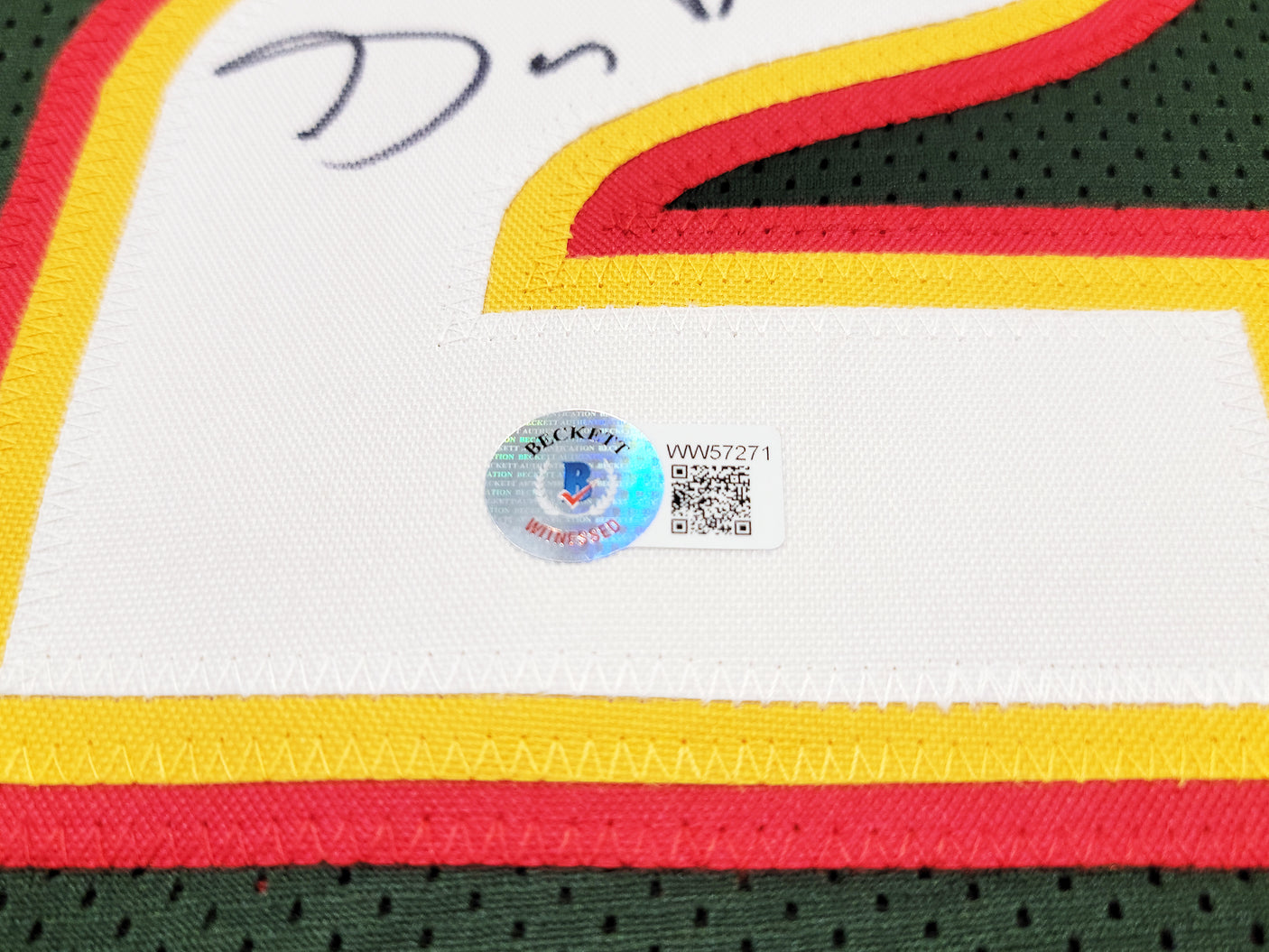 Seattle Supersonics Gary Payton Autographed Dark Green & Red Jersey Beckett BAS QR Stock #203422