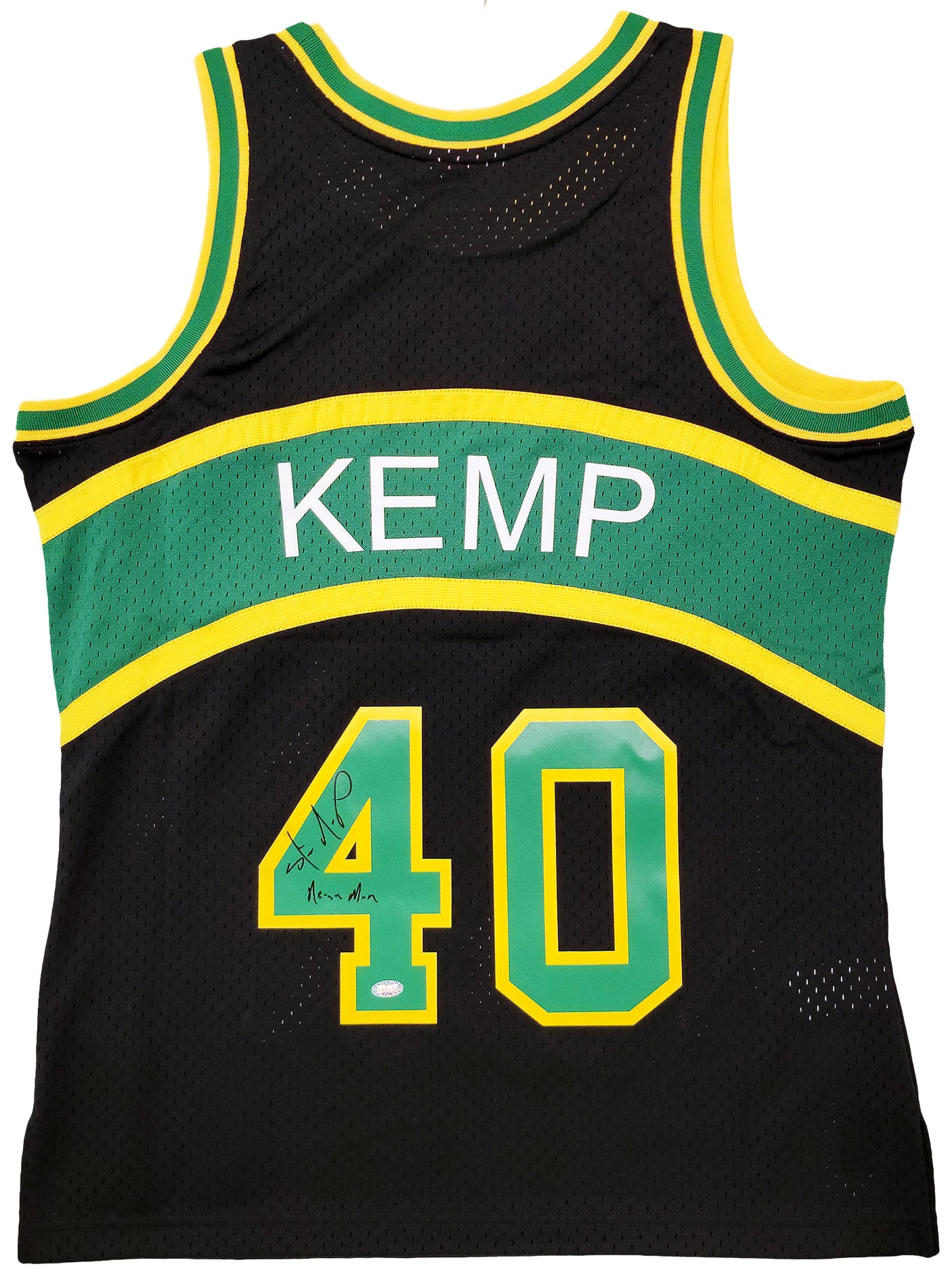Seattle Supersonics Shawn Kemp Autographed Black Authentic Mitchell & Ness Hardwood Classics Swingman Jersey Size M "Reign Man" MCS Holo Stock #203429