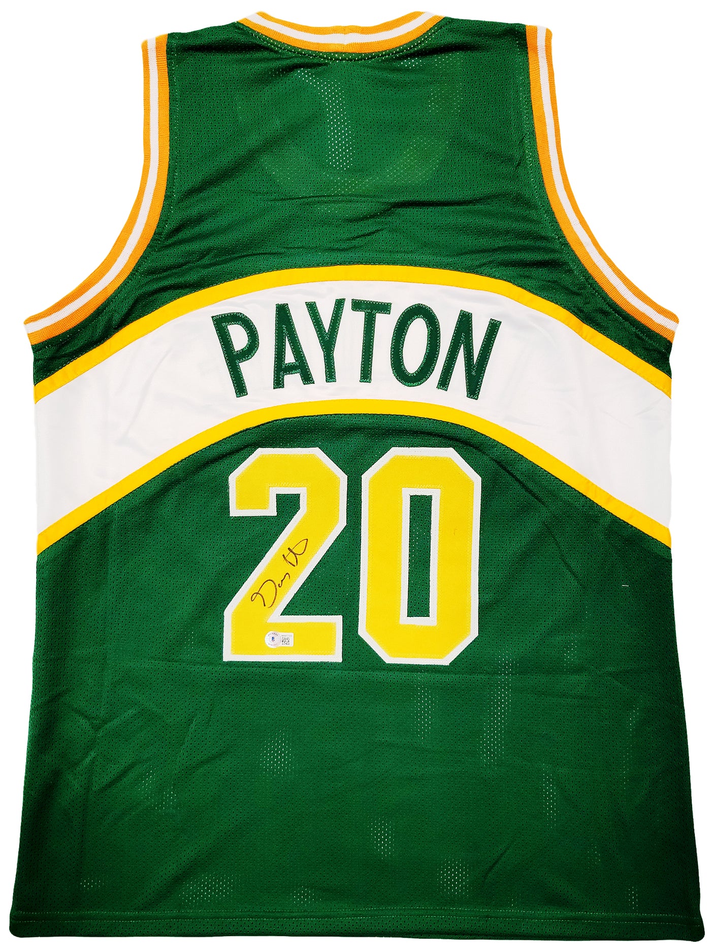 Seattle Supersonics Gary Payton Autographed Green Jersey Beckett BAS QR Stock #203421