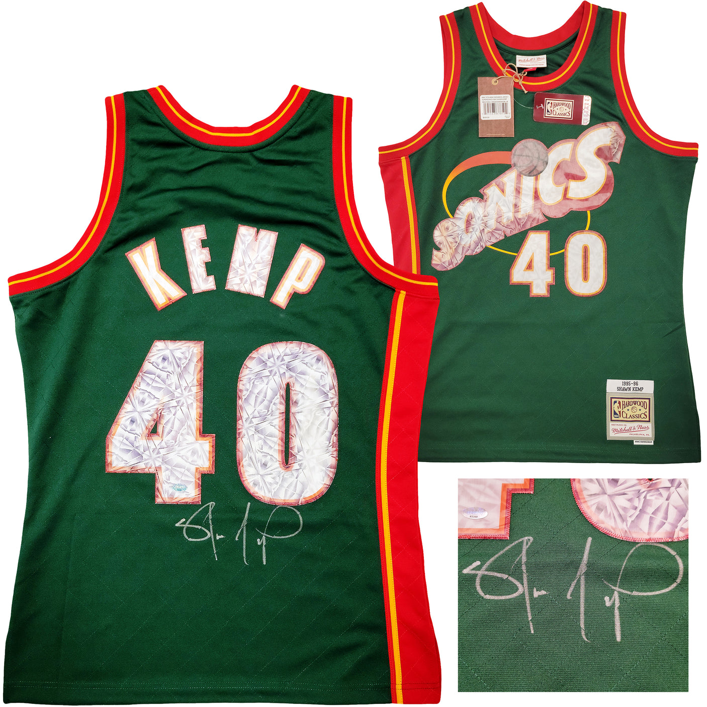 Seattle Supersonics Shawn Kemp Autographed Green Authentic Mitchell & Ness Hardwood Classics Swingman Jersey NBA Top 75 Size M MCS Holo Stock #203425