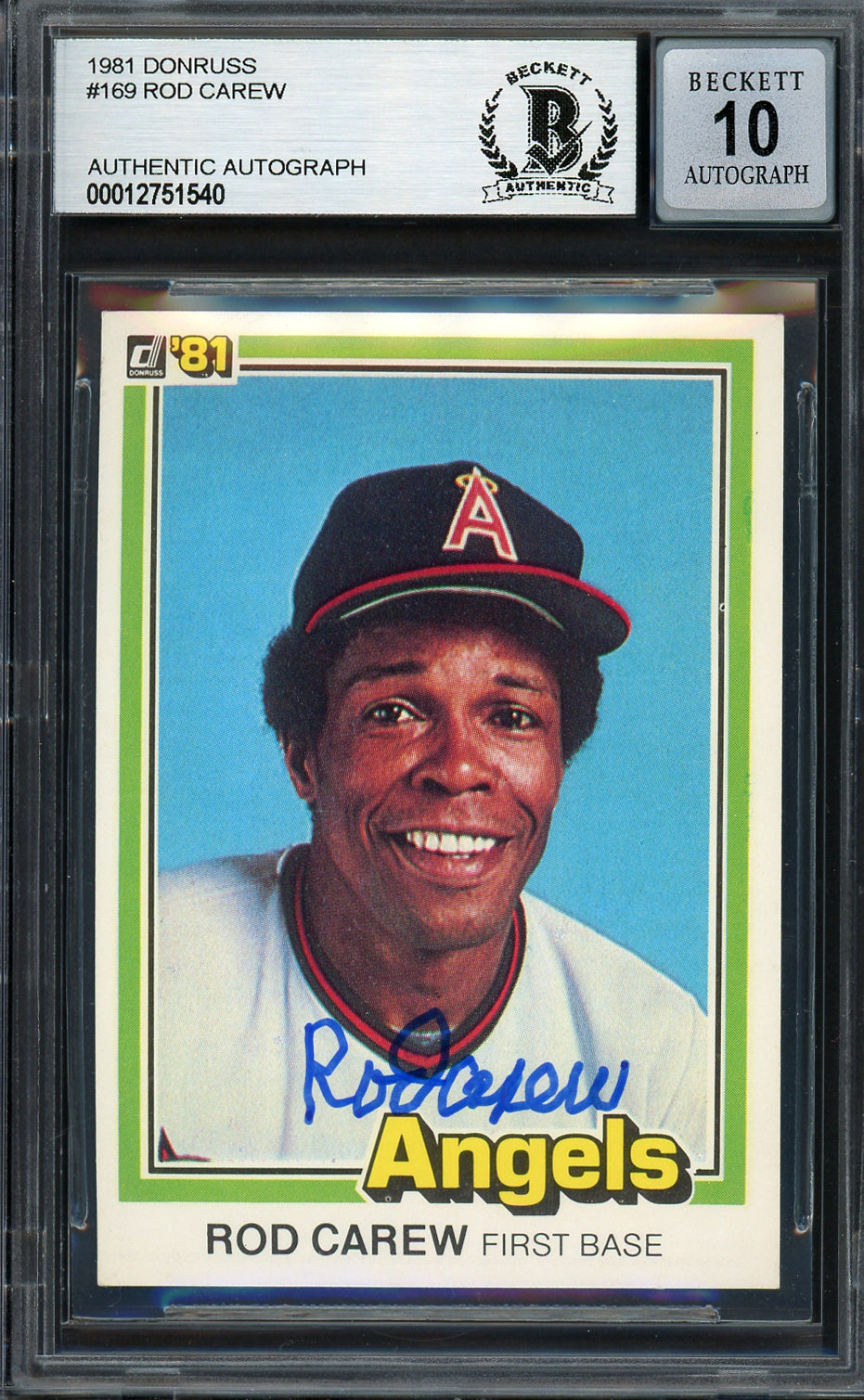 Rod Carew Autographed 1981 Donruss Card #169 California Angels Auto Grade Gem Mint 10 Beckett BAS #12751540