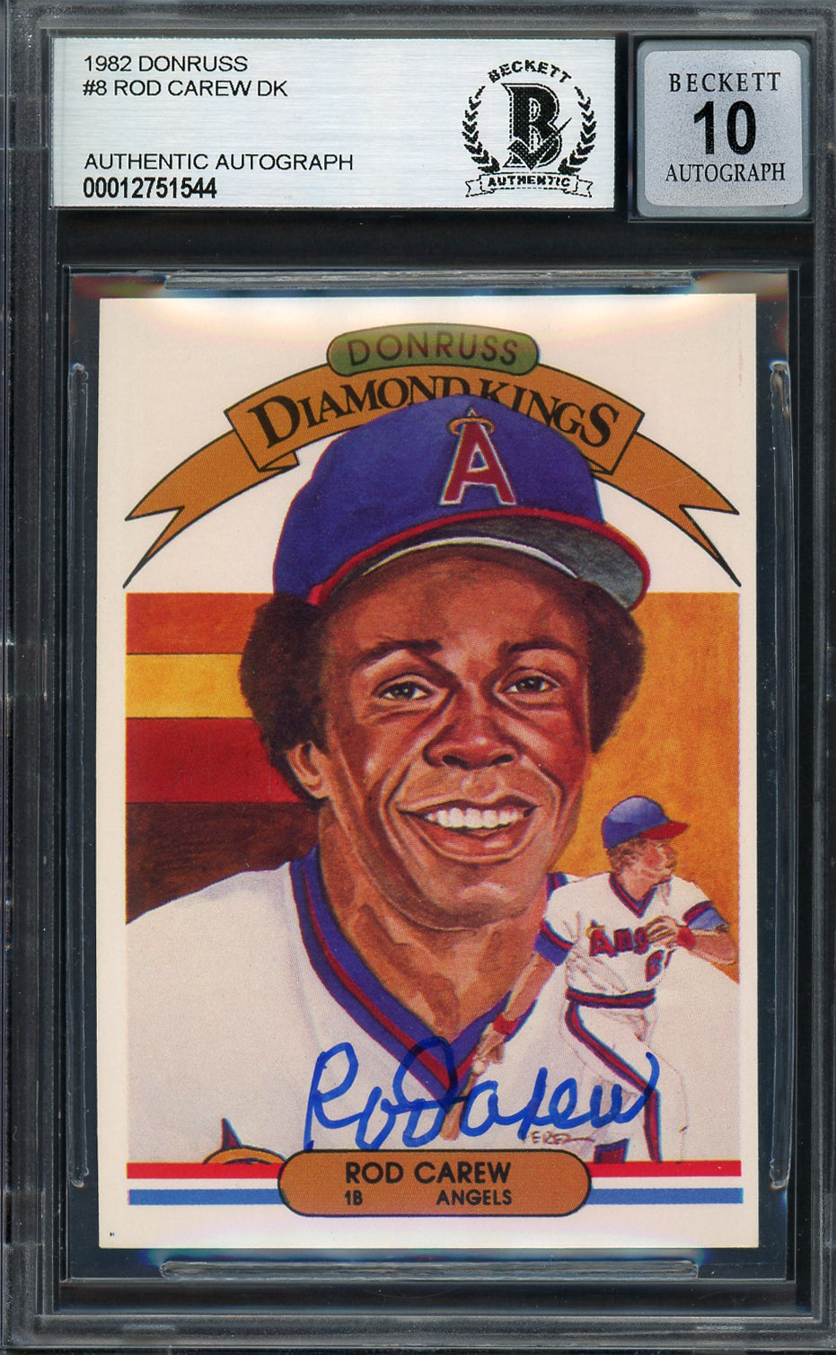 Rod Carew Autographed 1982 Donruss Diamond Kings Card #8 California Angels Auto Grade Gem Mint 10 Beckett BAS #12751544