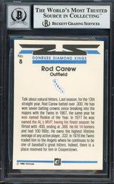 Rod Carew Autographed 1982 Donruss Diamond Kings Card #8 California Angels Auto Grade Gem Mint 10 Beckett BAS #12751544