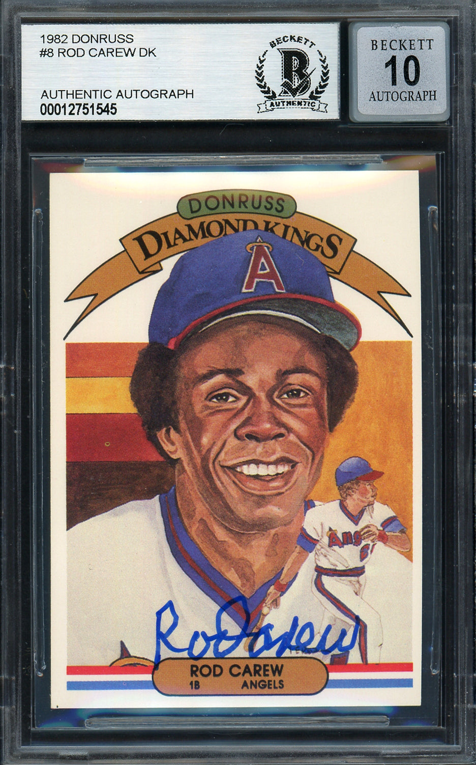 Rod Carew Autographed 1982 Donruss Diamond Kings Card #8 California Angels Auto Grade Gem Mint 10 Beckett BAS #12751545