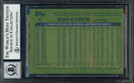 Rod Carew Autographed 1982 Topps Drakes Card #6 California Angels Auto Grade Gem Mint 10 Beckett BAS #12751546