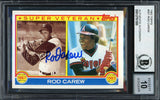 Rod Carew Autographed 1983 Topps Super Veteran Card #201 California Angels Auto Grade Gem Mint 10 Beckett BAS Stock #192673