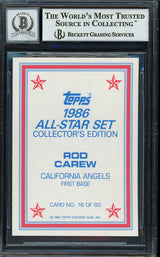 Rod Carew Autographed 1986 Topps All Star Set Card #16 California Angels Auto Grade Gem Mint 10 Beckett BAS #12751606