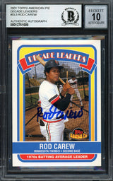 Rod Carew Autographed 2001 Topps American Pie Card #DL5 Minnesota Twins Auto Grade Gem Mint 10 Beckett BAS #12751689