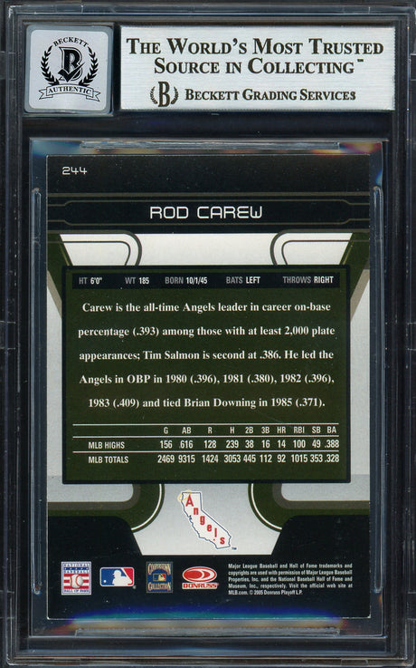 Rod Carew Autographed 2005 Donruss Zenith Card #244 California Angels Auto Grade Gem Mint 10 Beckett BAS #12751756